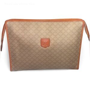 Celine Macadam Coated Canvas Pouch with Leather Trim Vintage